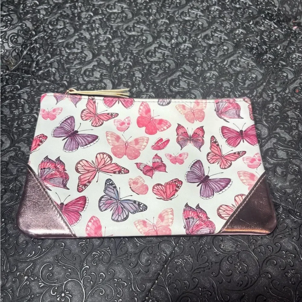 Ipsy Butterfly Print Pink & Purple Wristlet Pouch NWOT